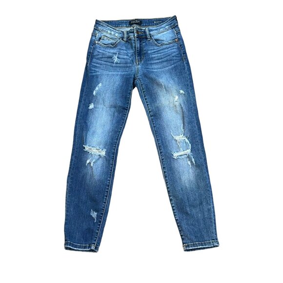 Judy Blue Relaxed Fit Mid Rise Distressed Denim Jeans JB8271DK Size 7/28 - Picture 1 of 8